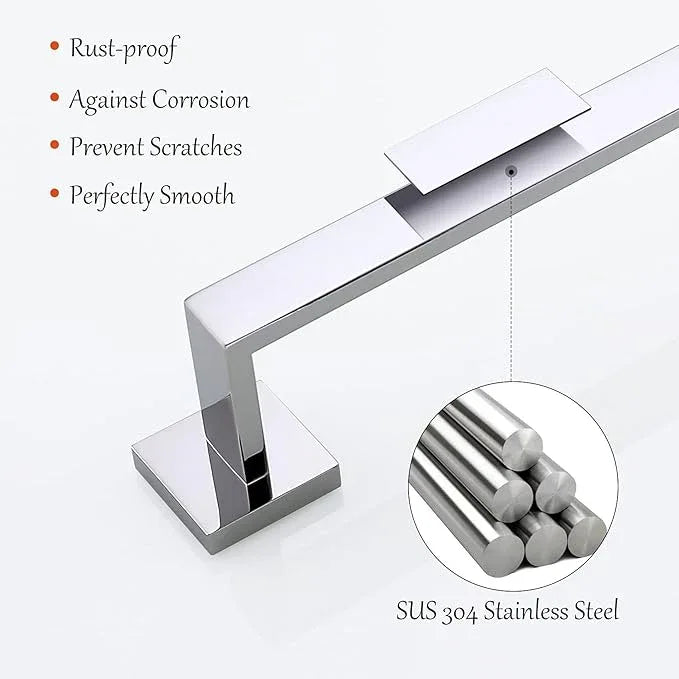 4-Piece Bathroom Hardware Set Chrome Bath Towel Bar Holder Sets Wall Mounted Stainless Steel Square Bathroom Accessory Kit, Polished Chrome 23.6 Inch - ModernBath