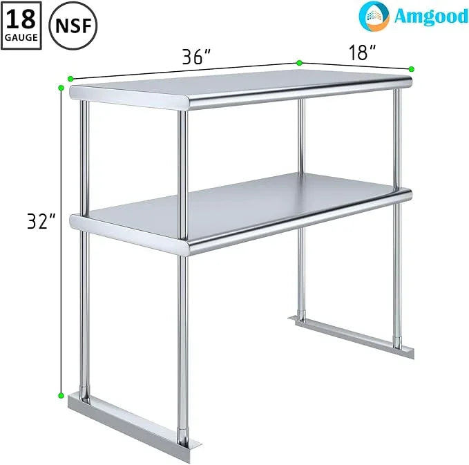 AmGood Double OverShelf Stainless Steel NSF - Many (36" Long x 18" Deep) - ModernBath