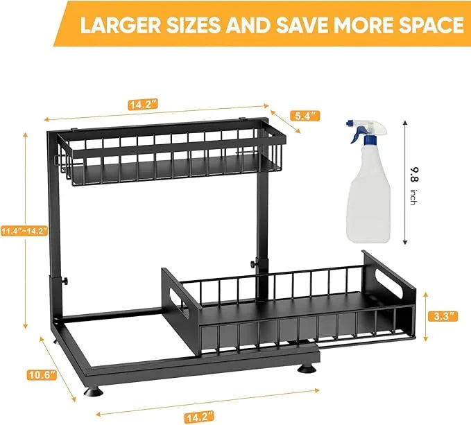 Under Sink Organizer Storage 2-Tier Premium Metal Pull-Out Racks, Height Adjustable, Heavy Dut and Easy Installation for Kitchen & Bathroom Organizers 1 Pack Black - ModernBath