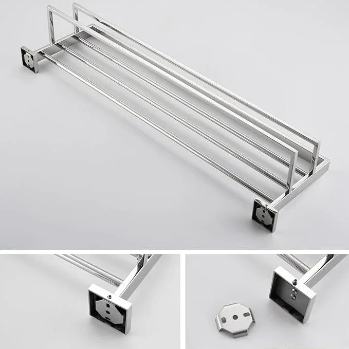 KOKOSIRI 32'' Bathroom Towel Shelf Chrome Towel Rack with Two Bath Towel Bars SUS304 Stainless Steel Wall Mounted, Polished Finish B6003CH-L32 - ModernBath