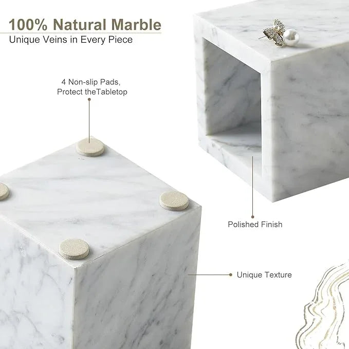 Real Natural Marble Toothbrush Holder & Pen Holder & Makeup Brush Holder, Genuine Stone Rectangular Bathroom Tumbler Cup, Durable Office & Home Countertop Organizer - ModernBath