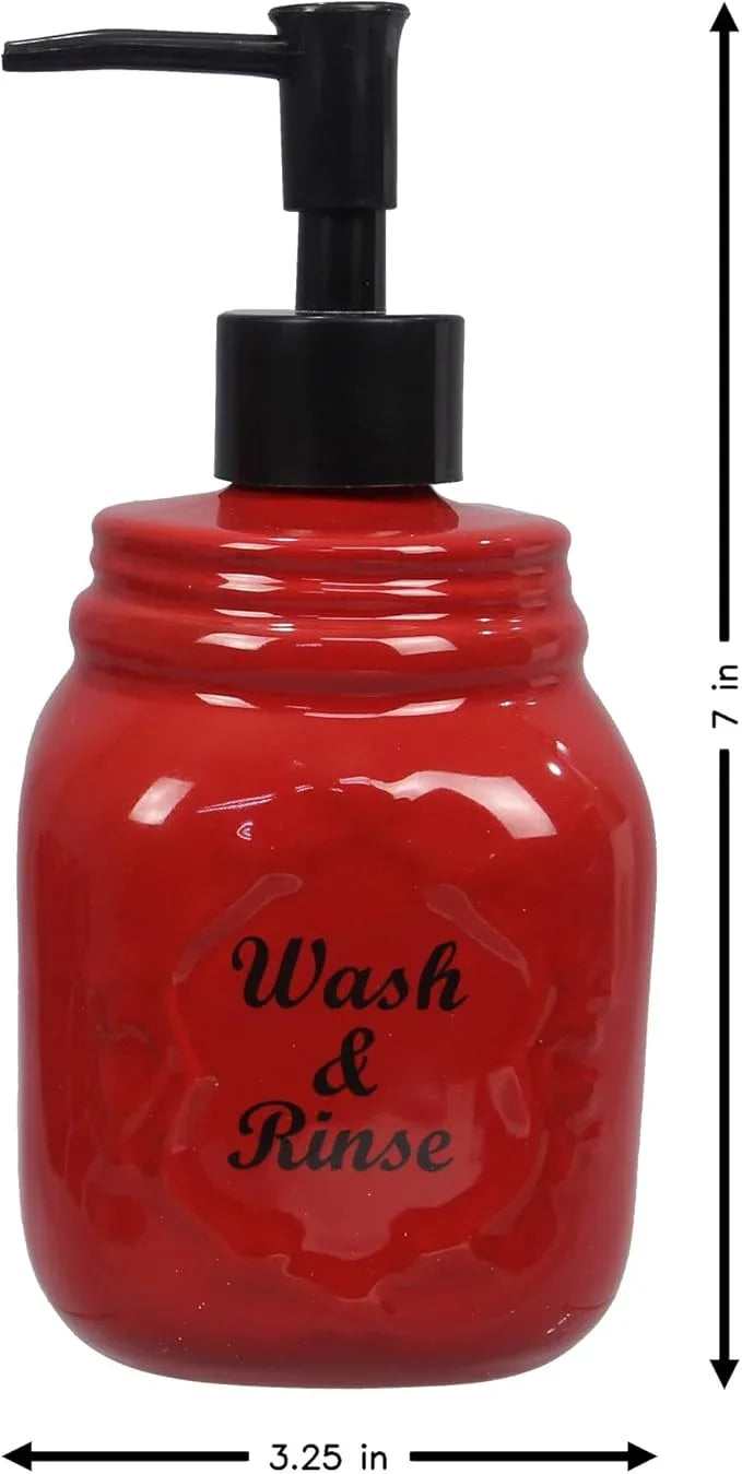 Young's Inc. Farmhouse Soap Dispenser - Decorative Dish and Hand Soap Dispenser for Bathroom and Kitchen - Wash and Rinse, Red - 3.25'' X3.25'' X7'' - ModernBath