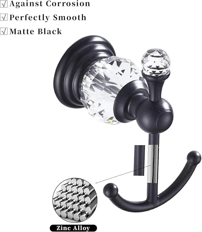 Crystal Black Towel Hook, Bathroom Robe Hook, Coat Rack Hanger Heavy Sturdy Double Towel Hooks Bath Farmhouse Clothes Hook Wall Mounted Modern for Bathroom Kitchen Washroom - ModernBath
