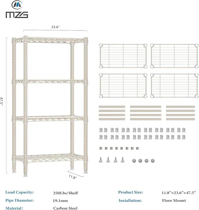 1000 lbs 4-Shelf Standing Storage Shelves Heavy Duty Metal Shelving Unit Adjustable Wire Rack for Office Garage Kitchen, Light Tan 11.8 D x 23.6" W x 47.5" H - ModernBath
