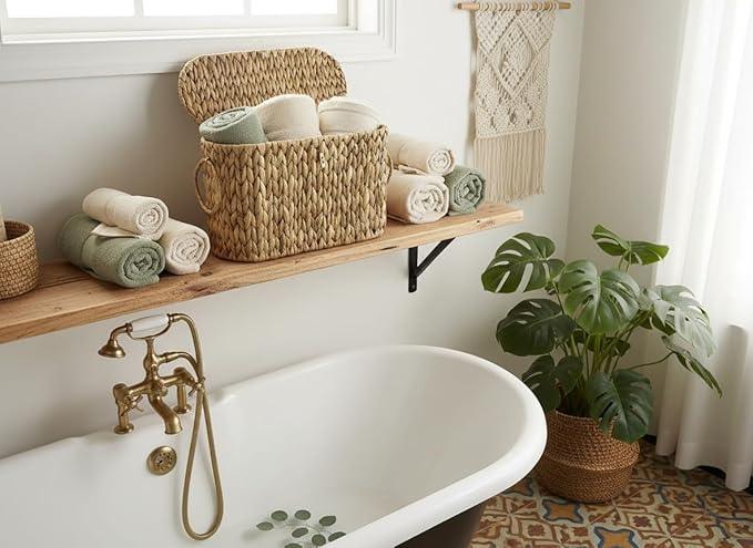 Toilet Paper Basket with Lid,Wicker Basket for Bathroom Organizers and Storage,Holds Up to 6 Mega Rolls, Decorative Hand-Woven Rattan Bathroom Decor Accessories,Natural Water Hyacinth - ModernBath
