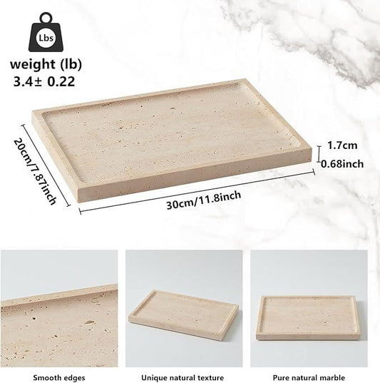 Real Luxurious Natural Travertine Tray - 12x8 Inch Marble Vanity Tray for Perfume Display, Jewelry Organizer, Bathroom & Home Decor -Heavy Duty Non-Slip Stone Tray (Non-Resin/Non-Ceramic) - ModernBath