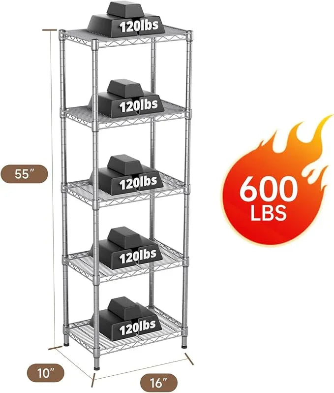 Small 5 tire Shelves Storage Wire Shelving Unit Metal Shelf Adjustable Organizers Storage Shelving for Bathroom Laundry Room Kitchen Pantry10”D x 16”W x 55”H Silver - ModernBath