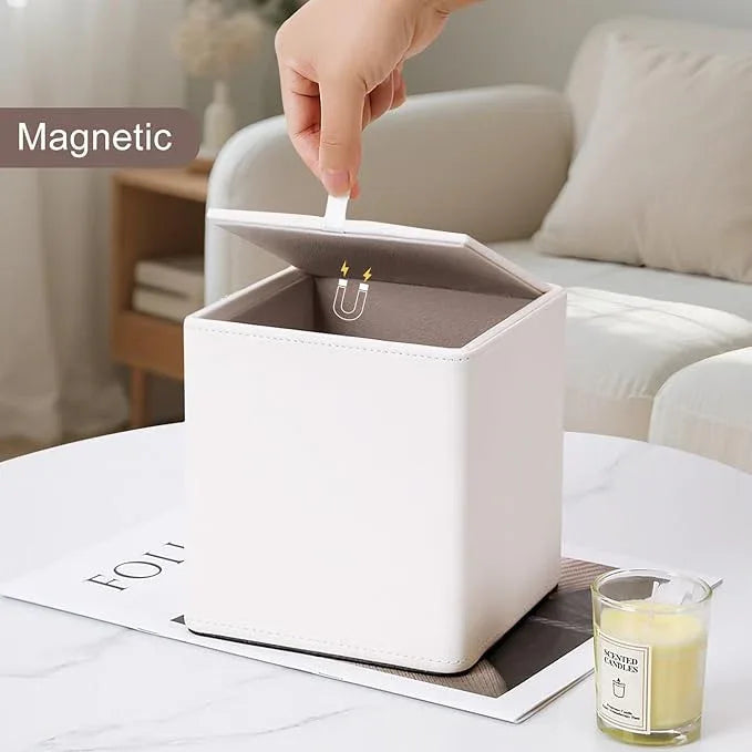 KINGFOM Leather Tissue Box Cover – Square Modern PU Leather Tissue Holder, Cube Tissue Dispenser for Home, Office, Bedroom, Bathroom – Elegant Minimalist Style (Ivory White-Square) - ModernBath
