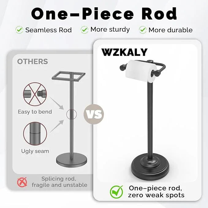 Black Toilet Paper Holder Stand, Matte Black Toilet Paper Holder Free Standing, Post Pivoting Design & Stable Weighted Base SUS304 Stainless Steel for Bathroom(Mega Roll) - ModernBath