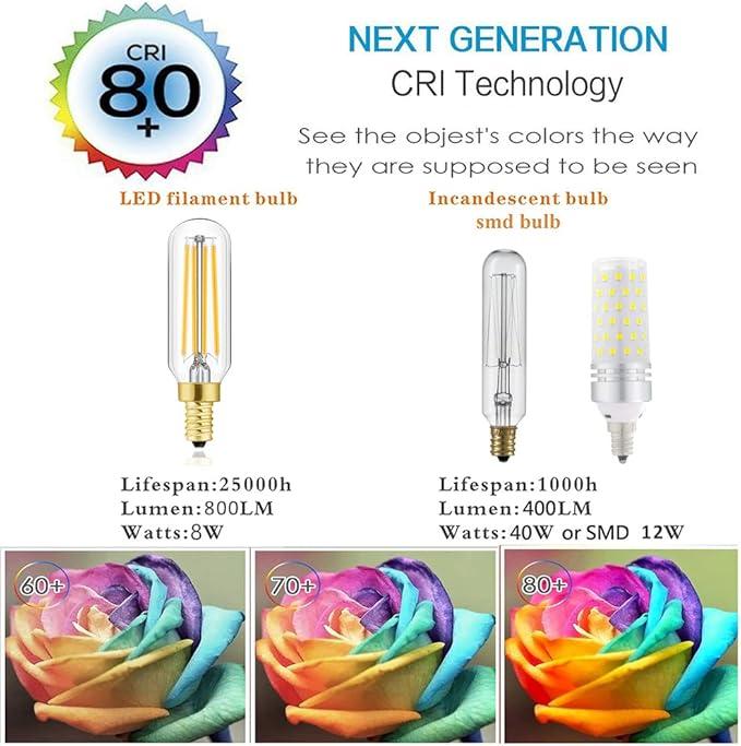 Leools E12 LED Bulb,100 watt Equivalent Candelabra Dimmable Chandelier Light Bulbs 8W 2700K Warm White Clear 800lm T6 E12 LED Edison Filament Vintage Candle Bulb with Decorative,3.7inch,6-Pack - ModernBath