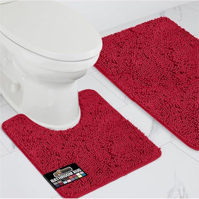 GORILLA GRIP Bathroom Rug Sets, Soft Chenille 2 Piece Area Rugs Set, Toilet Base Mat and 30x20 Carpet, Absorbent Microfiber Washable Mats Dry Quickly, Home Décor and Bath Room Accessories, Red - ModernBath