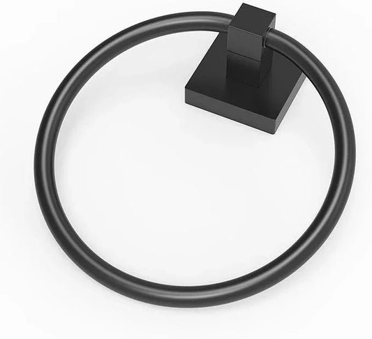 RUACQ Matte Black Towel Ring, Square Base Towel Holder, Stainless Steel Hand Towel Hanger Wall Mounted, Modern Hand Towel Holder for Bathroom, Heavy Duty - ModernBath