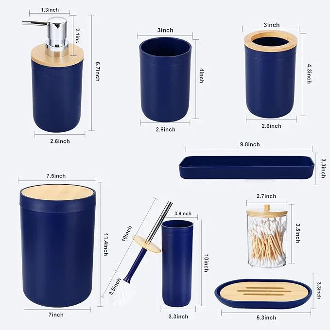 iMucci Bathroom Accessories Set Navy Blue Bathroom Decor Sets with Trash Can,Toilet Brush,Toothbrush Holder, Lotion Soap Dispenser, Soap Dish,Toothbrush Cup,Vanity Tray,Qtip Holder - ModernBath