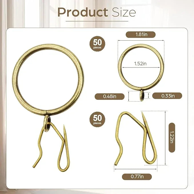 CONAMEI 50 Pcs Curtain Rings and Hooks 1.52 Inch - Stainless Steel Shower Curtain Rings and Hooks with Eyelets for Curtains Rods and Bathroom Shower Rods, Bronze - ModernBath