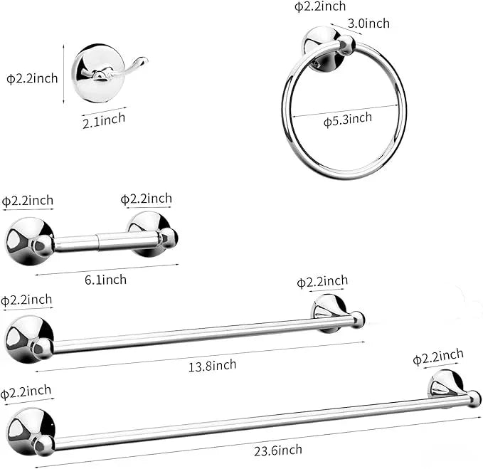 8-Pieces 24" Bathroom Hardware Set, Bathroom Accessory Set, Includes 24" Adjustable Bath Towel Bar, Towel Rings Wall Mounted, Toilet Paper Holder, Robe Towel Hooks (Polished Chrome) - ModernBath