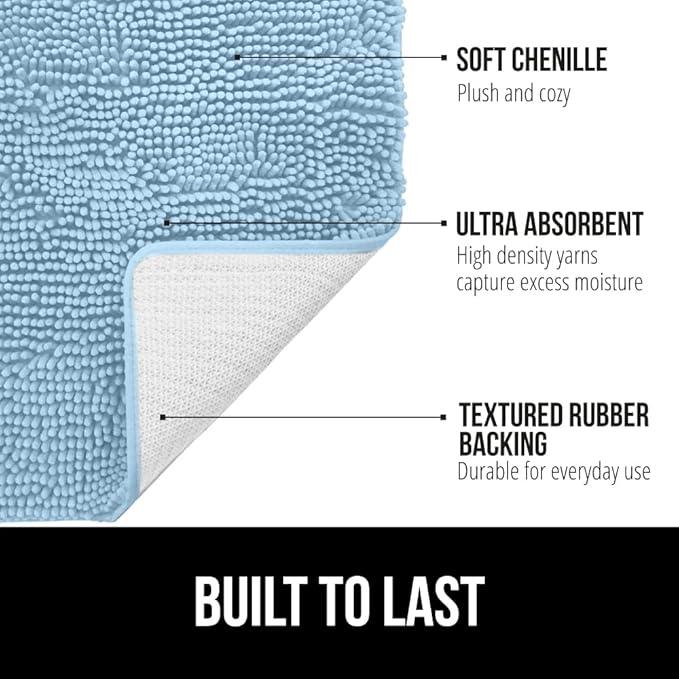 GORILLA GRIP Bathroom Rug Sets, Soft Chenille 2 Piece Area Rugs Set, Toilet Base Mat and 30x20 Carpet, Absorbent Microfiber Washable Mats Dry Quickly, Home Décor and Bath Room Accessories, Sky - ModernBath