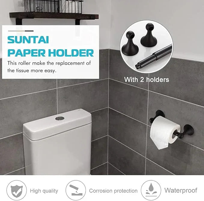 4 Piece Bathroom Accessory Set(Adjustable Towel Bar, Towel Ring, Toilet Paper Holder,Towel Hook), Wall Mounted Bathroom Hardware Accessories Set,Matte Black - ModernBath