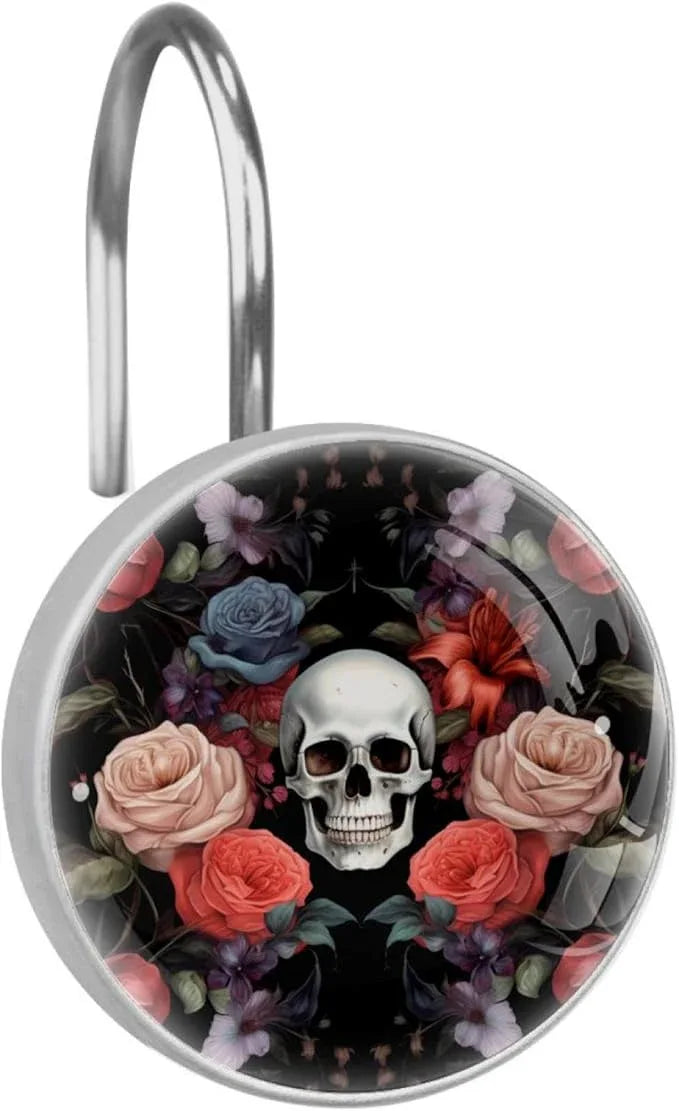 FVQL Shower Curtain Hooks Decorative, Set of 12, Christmas Halloween, Skull Shower Curtain Rings - ModernBath