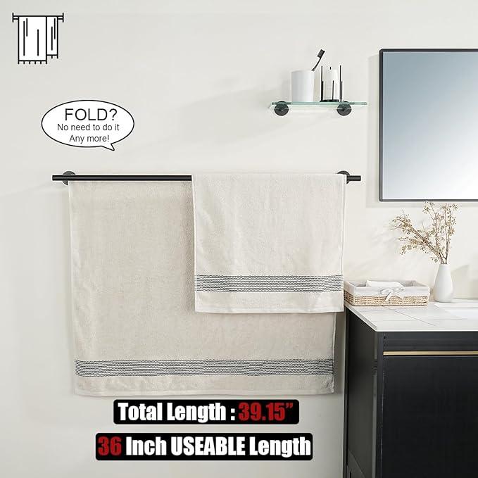 JQK Double Towel Bar Black, 39 Inch 304 Stainless Steel Thicken 1mm Towel Rack for Bathroom, Bath Towel Holder Matte Black Wall Mount, Useable Length 36 Inch, TB100L36-PB - ModernBath