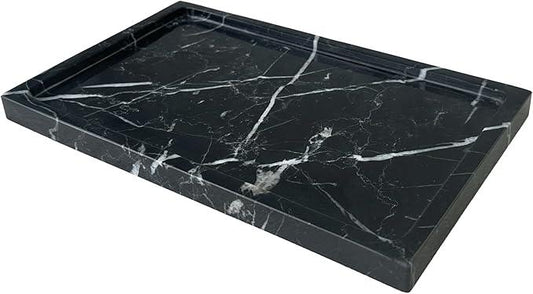 OAIQNUJ Natural Black Marble Vanity Tray, 9.8"x5.9" Genuine Marble Stone Tray for Bathroom/Kitchen/Dresser - ModernBath