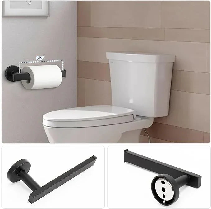 NearMoon 5 Pieces Bathroom Hardware Set 304 Stainless Steel, Square Towel Rack Kit - 24" Towel Rod + Towel Ring + Toilet Paper Holder + 2 Robe Hooks, Wall Mounted Bath Accessories (Matte Black) - ModernBath