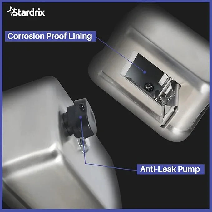 Stardrix Heavy Duty Stainless Steel Wall Mount Soap Dispenser, 1100ml/37oz, with Corrosion Proof Lining and Anti-Leak Pump for Commercial & Home Bathroom Kitchen(Vertical) - ModernBath