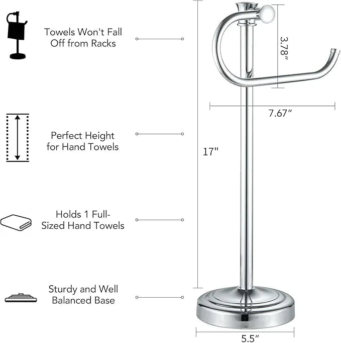 BESy 17 Inch Polished Chrome Stand Towel Bar Hanger Hand Towel Bar Bathroom Vanity Countertop Towel Holder Free Standing Stainless Steel Towel Ring Hardware Accessories Towel Rack - ModernBath
