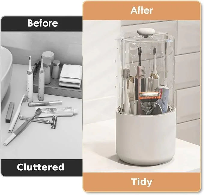 YOOLENS Toothbrush Holder with Cover 360 Rotating 4 Compartments Bathroom Toothpaste Electric Toothbrush Organizer, White - ModernBath