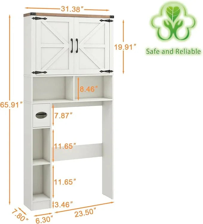 Vabches Over The Toilet Storage Cabinet, Farmhouse Storage Cabinet Over Toilet with 2 Barn Doors && Toilet Paper Holder Stand，Home Space-Saving Toilet Rack, for Laundry, Restroom, Bathroom - ModernBath