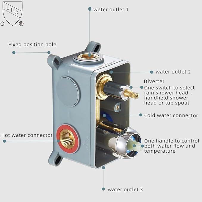 Heable Chrome Shower System Bathroom Shower Faucet Set with Tub Spout Wall Mounted 8 Inch Shower Head and Handle Set with Handheld 3 Function Tub and Shower Trim Kit with Rough-in Valve - ModernBath