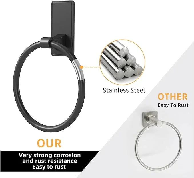 Towel Ring, SUS304 Hand Towel Holder for Bathroom，Matte Black Towel Holder Bathroom Adhesive Towel Hanger for Bathroom, Kitchen, 2 Pack - ModernBath