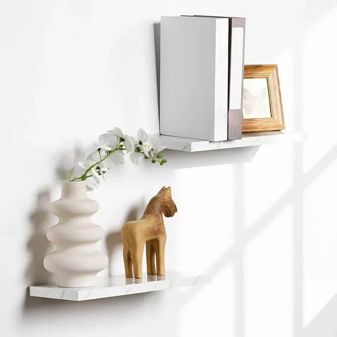 Pinkunn 3 Pcs Faux Marble Floating Shelves Modern Wooden Floating Shelf Wall Mount Organizer Decor for Home Bathroom Kitchen Storage and Display - ModernBath