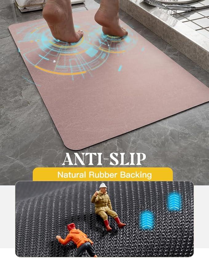 MontVoo -Bath Mat Rug-Rubber Backing Non Slip Quick Dry Absorbent Thin Bathroom Rugs Fit Under Door-Faux Suede Surface Bathroom Floor Mats-Shower Rug for in Front of Bathtub Shower Dusty Rose 17x27.5 - ModernBath