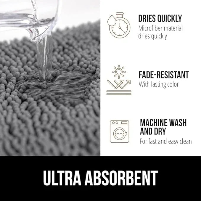 GORILLA GRIP Area Rug Sets 3 Piece, Bath Mat Set and Oval Toilet Base with Rubber Backing, Plush Absorbent Shaggy Chenille Washable Mats, Includes 24x19.5, 24x17 and 30x20 Inch Rugs, Grey - ModernBath