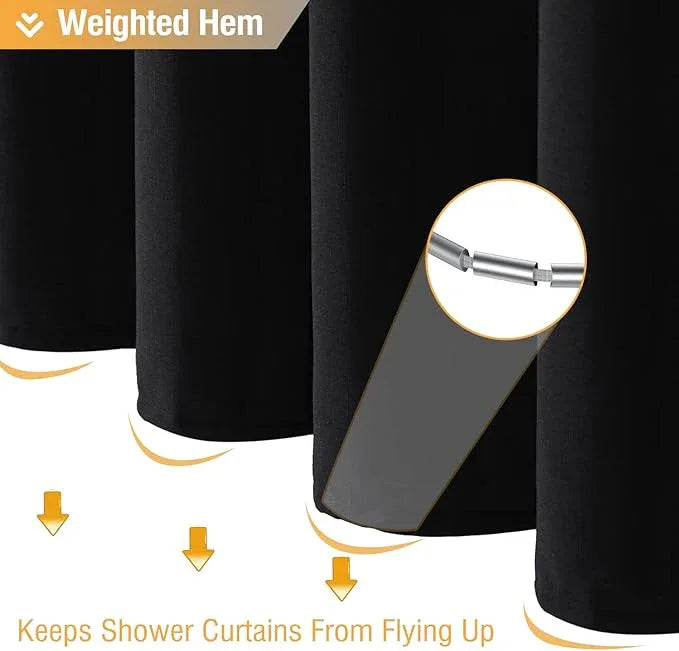 BTTN Black Fabric Shower Curtain - Linen Textured Heavy Duty Cloth Shower Curtain Set with 12 Plastic Hooks, Rust Resistant, Machine Washable, Simple Hotel Spa Luxury Bath Curtains for Bathroom, 72x72 - ModernBath