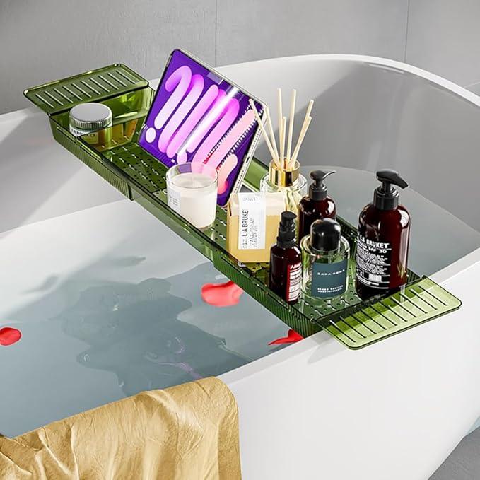 Ollimy Bathtub Caddy Tray, Adjustable Bath Tray for Tub, Bath Accessories, Tub Caddy for Bathroom Luxury Spa, Expandable Size Bath Tub Organizer with Anti-Slip mat, Fits Most Tubs - ModernBath