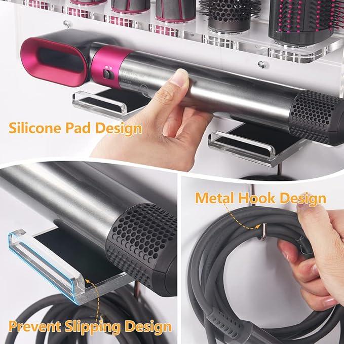 Affogato Wall Mount Holder Compatible with Dyson Airwrap Styler Accessories Acrylic Storage Holder Compatible with Dyson Airwrap Attachments Organizer Rack for Wand Barrels Brushes, Transparent Clear - ModernBath