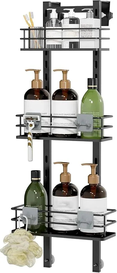 Orimade Adjustable Hanging Over the Shower Door Caddy with Hooks, Bathroom Organizer Shelf Storage Rack,No Drilling Rustproof Basket for Inside Shower, Matt Black 3 Tier - ModernBath