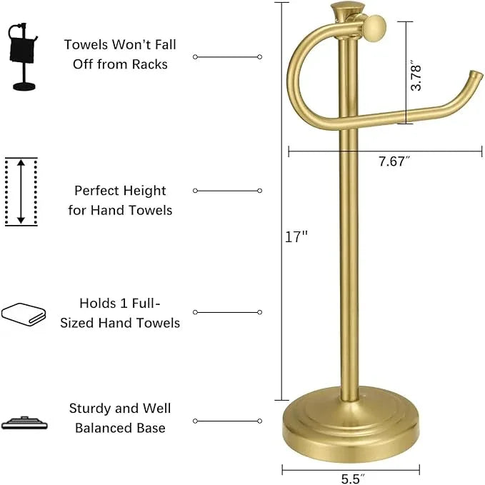 BESy 17 Inch Brushed Gold Stand Towel Bar Hanger Hand Towel Bar Bathroom Vanity Countertop Towel Holder Free Standing Stainless Steel Towel Ring Hardware Accessories Towel Rack - ModernBath