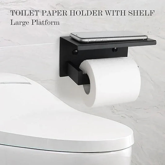 5 Pieces Black Towel Bar Set Bathroom Hardware Accessories Set Upgraded Toilet Paper Holder with Shelf Towel Holder Set for Bathroom Stainless Steel Wall Mounted - ModernBath