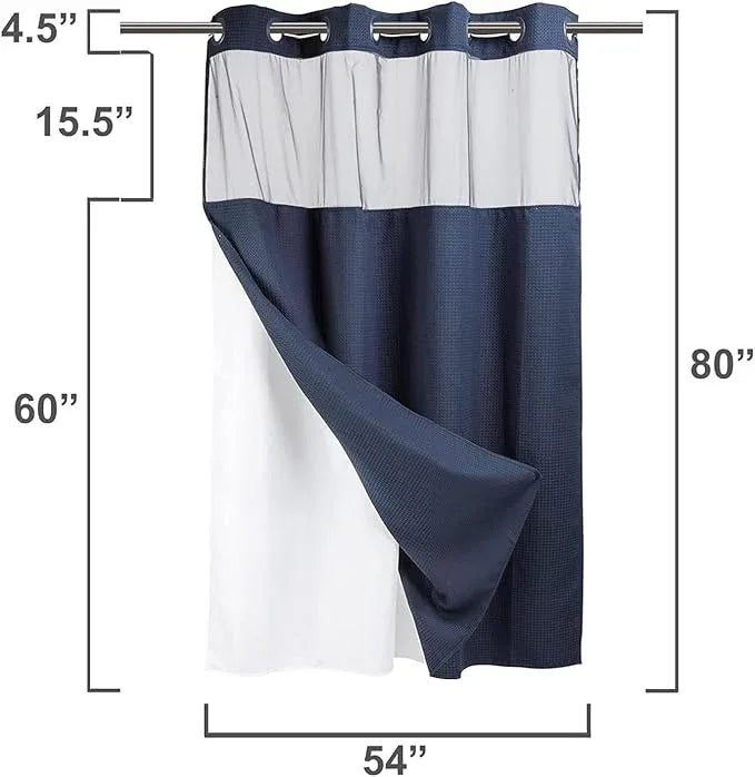 River Dream Heavyweight No Hooks Required Dotted Waffle Weave Shower Curtain with Snap in Liner -Stall 54W x 80H,Hotel Grade,Spa Like Bath Curtain,Navy - ModernBath