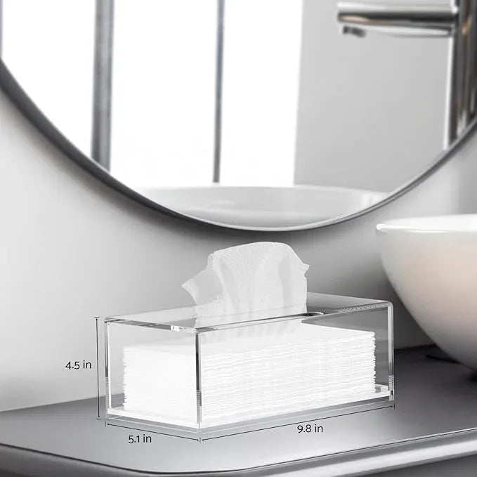 HIIMIEI Acrylic Tissue Box Cover, Rectangle Tissue Holder with Bottom Magnet, Modern Napkin Dispenser for Home Office Restaurant Clear - ModernBath
