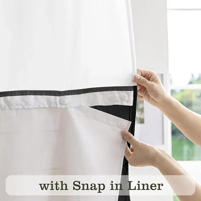 Farmhouse Shower Curtain with Snap-in Liner, No Hooks Needed Fabric Shower Curtains with Tassels for Rustic Bathroom Decor, with Window,with Magnets,Water Repellent&Machine Washable,Black,71x74Inch - ModernBath