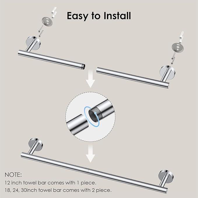 FORIOUS Towel Bar Wall Mounted, Stainless Steel Towel Racks for Bathroom, Includes Wall Mounting Hardware (Chrome, 26 Inch) - ModernBath