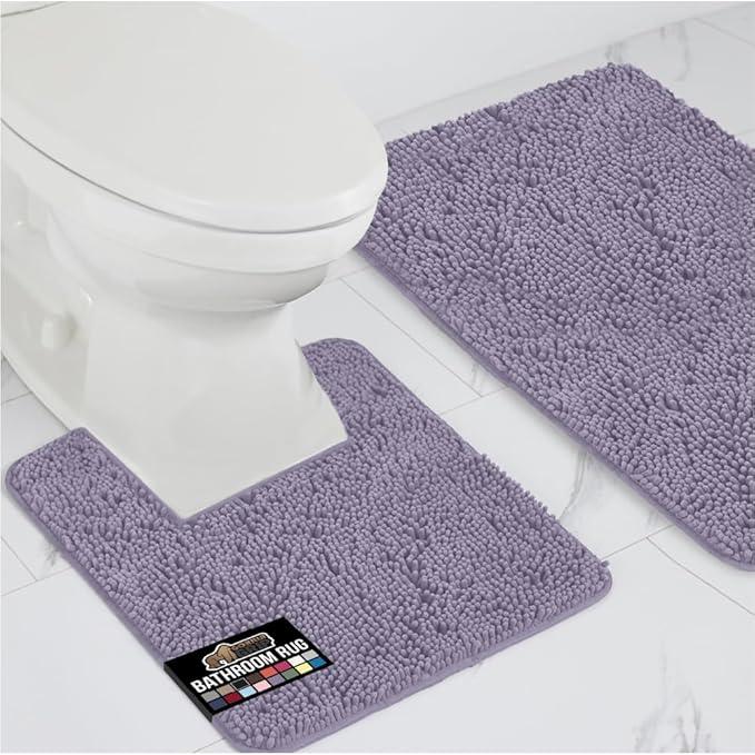 GORILLA GRIP Bathroom Rug Sets, Soft Chenille 2 Piece Area Rugs Set, Toilet Base Mat and 30x20 Carpet, Absorbent Microfiber Washable Mats Dry Quickly, Home Décor and Bath Room Accessories, Lt Purple - ModernBath