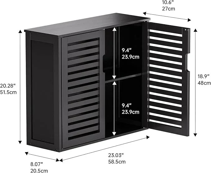 HITNET Black Bathroom Storage Cabinet, Hanging Medicine Cabinet with Adjustable Shelf, Bamboo Over The Toilet Wall Mounted Space Saver Organizer, Double Doors - ModernBath