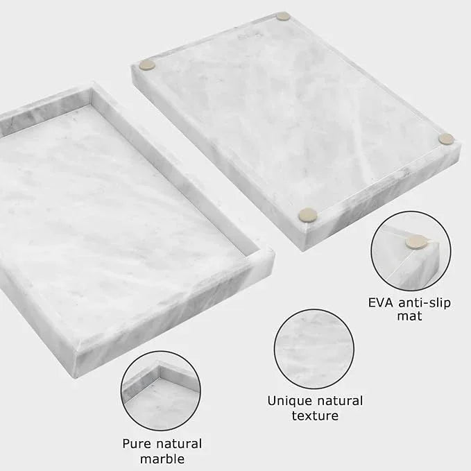 MULWR Marble Bathroom Tray,Pure Natural Marble Vanity Tray,Marble Tray for Kitchen Counter Non-Ceramic/Non-Resin,Stone Tray 12 x 8 inch (White) - ModernBath