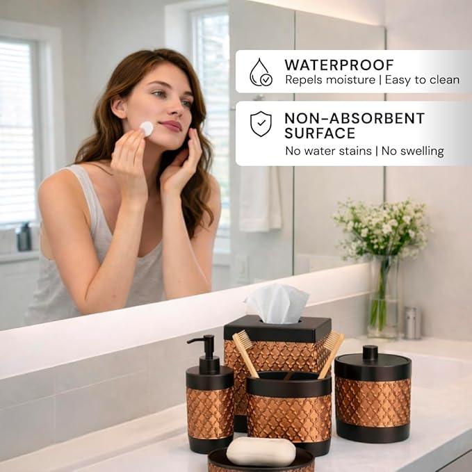 Decozen Bathroom Accessories Set 6Pcs – Soap Dispenser, Toothbrush Holder, Tumbler, Soap Dish & Cotton Swab Jar – Modern Bathroom Decor, Bath Set for Christmas Decor, Wally - ModernBath