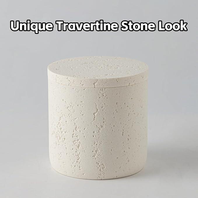 WUUAHOME Bathroom Accessories Set, 4 Piece Travertine Stone Look Collection, Modern Bath Organizer with Soap Dispenser, Toothbrush Holder, Tumbler, Vanity Tray for Countertop Kitchen Sink (Off White) - ModernBath