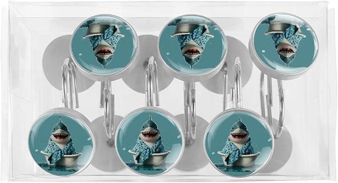 Bathing Cartoon Shark Shower Curtain Hooks Rings, Stainless Steel Rust Proof Shower Curtain Hooks, Decorative Shower Hooks for Bathroom Shower Rods Curtains, Set of 12 - ModernBath